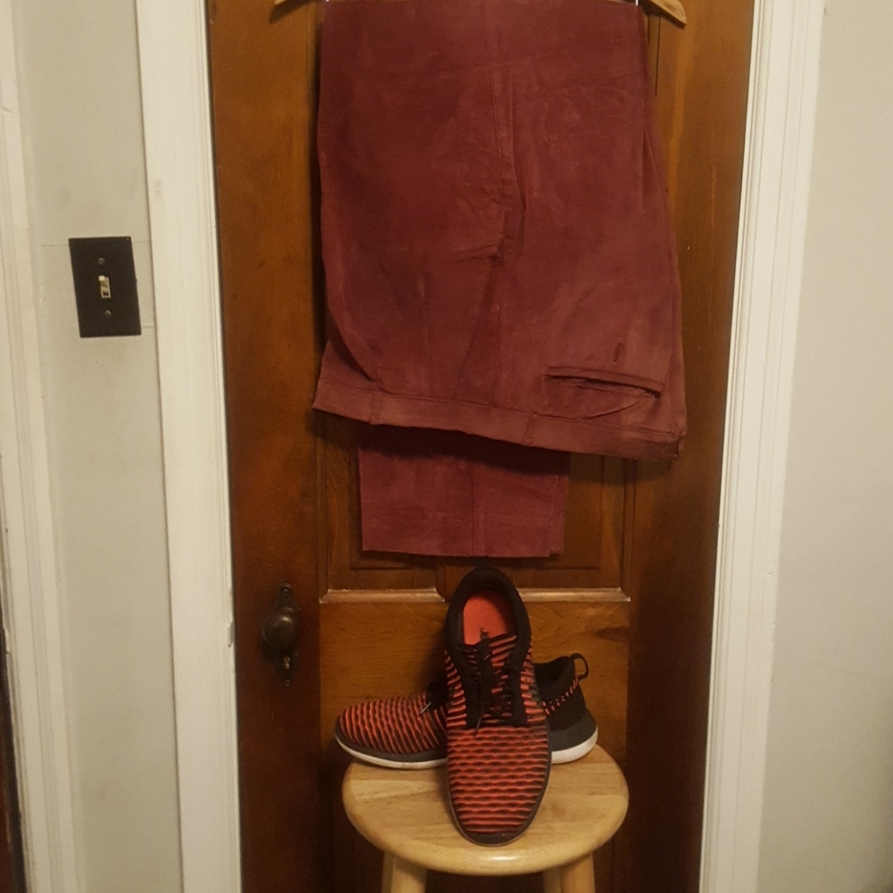 BURGUNDY SUEDE PANTS